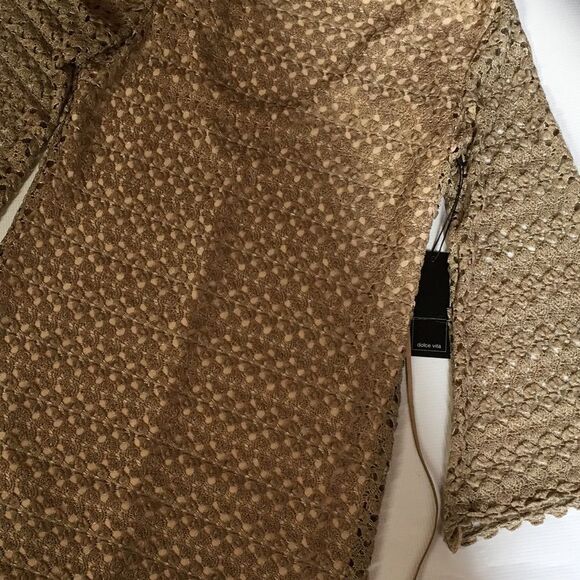 - DOLCE VITA KOSMO GOLD CROCHET DRESS WITH BELL SLEEVES NWOT 249.00 - Picture 3 of 6